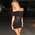 Glorol - Off Shoulder See Through Patchwork Mini Dress