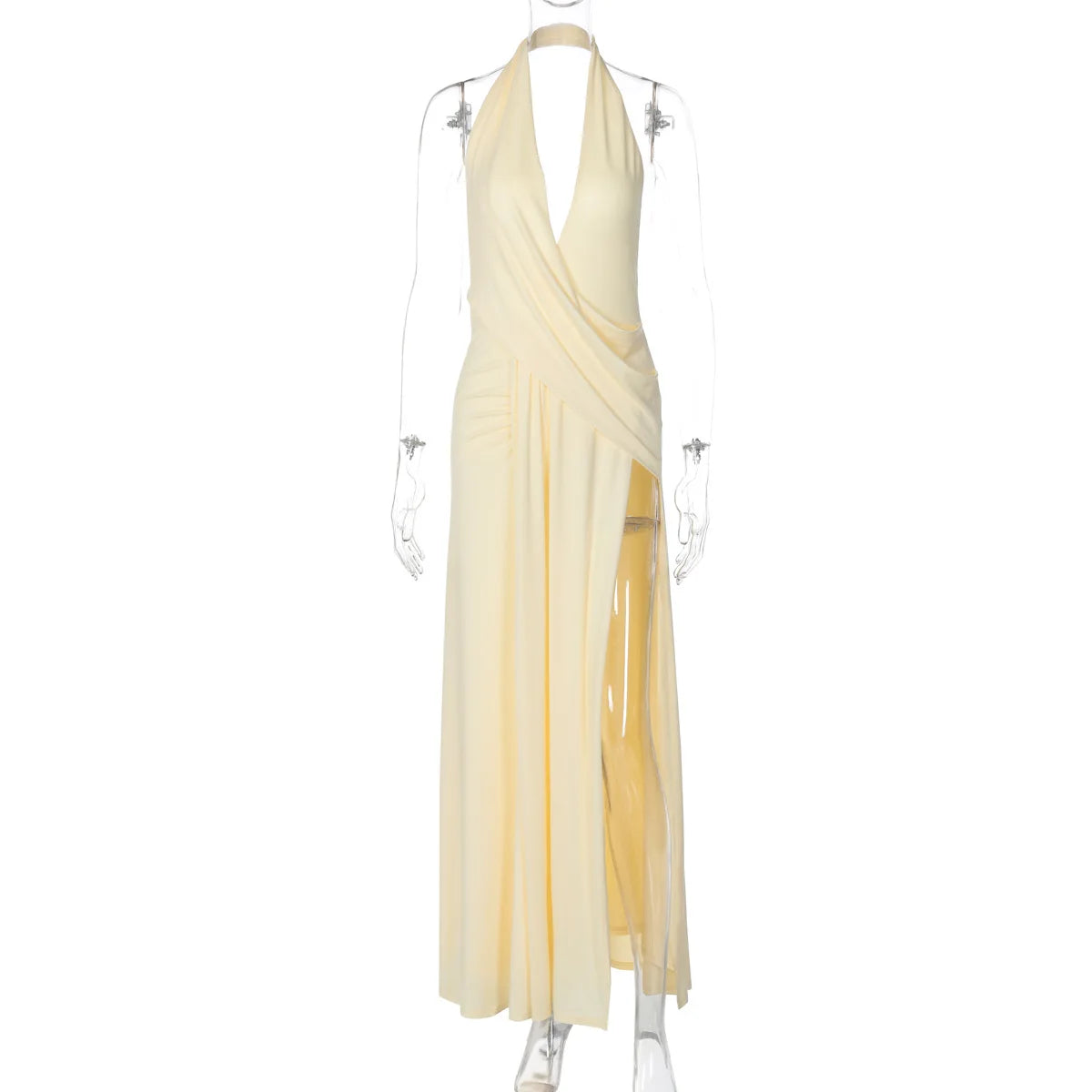 Glorol - High Street Halter Bandage Ribbons Backless Maxi Dress