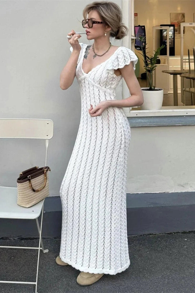 Glorol - Hollow Out V-Neck Patchwork Maxi Dress