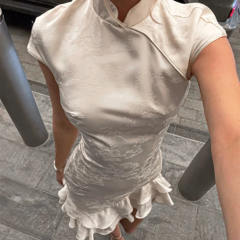 Glorol - Elegant Short Sleeve High Waist Mini Dress