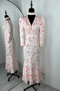 Glorol - Printed V-Neck High Waist Slim Lace-Up Maxi Dress