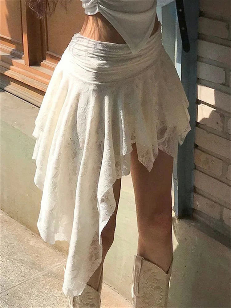 Glorol - High Waist See-Through Lace Patchwork Skirt