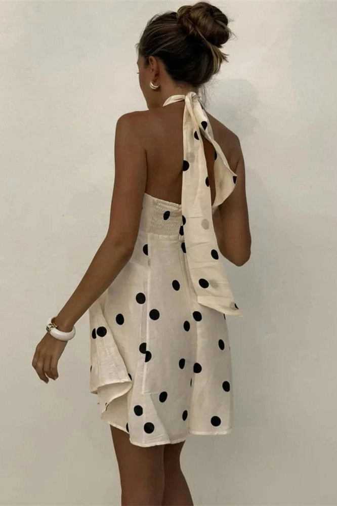 Glorol - Printed Lace-Up Pleated Backless Bodycon Mini Dress