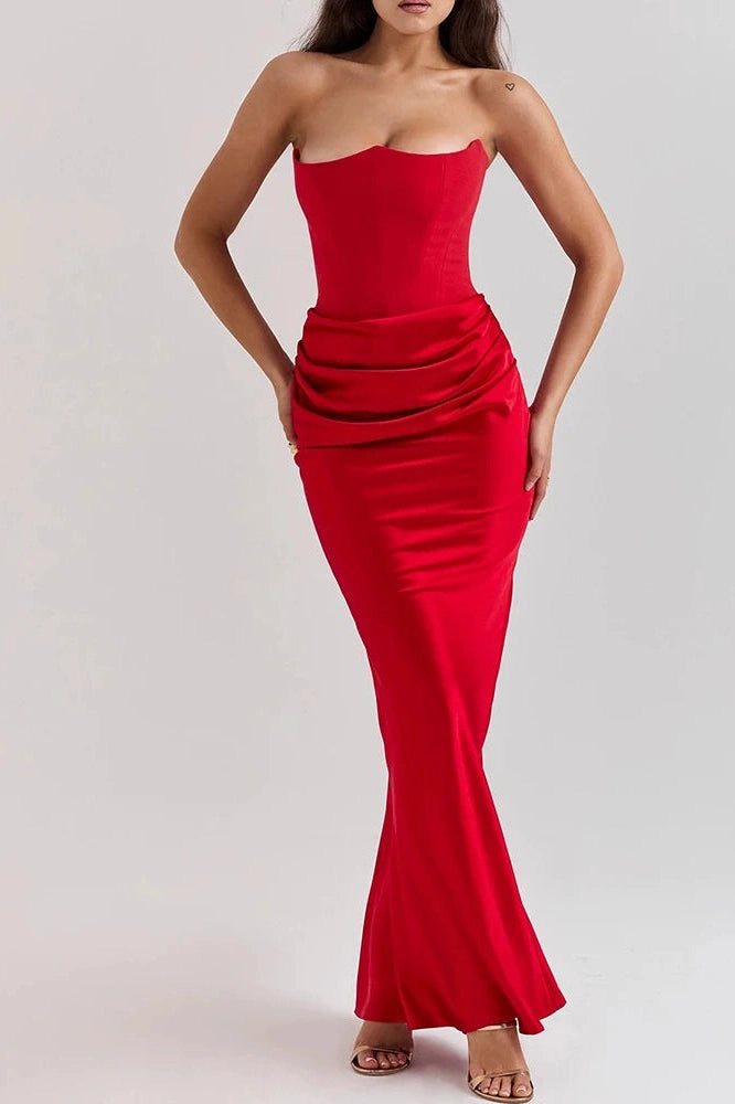 Glorol - Hollow Out Off-Shoulder High Waist Pleated Maxi Dress