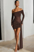 Glorol - Off-Shoulder Long Sleeve See Through Strapless Backless Mini Dress