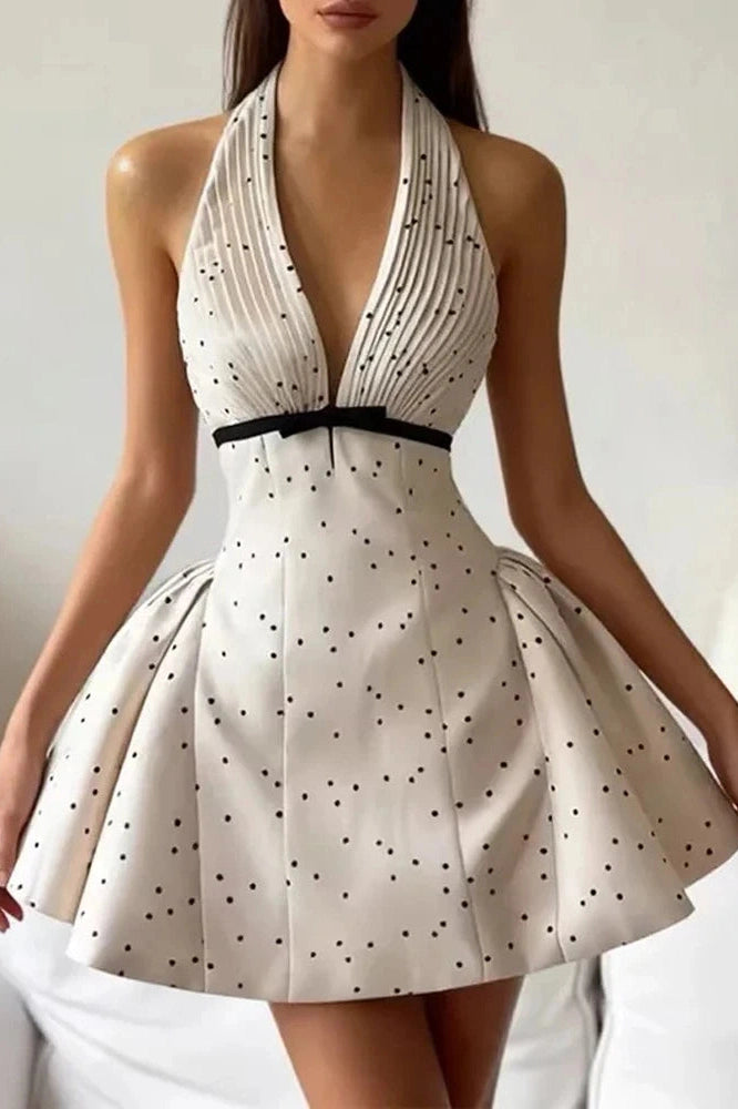 Glorol - Hollow Out Pleated Backless Printed Sleeveless Mini Dress