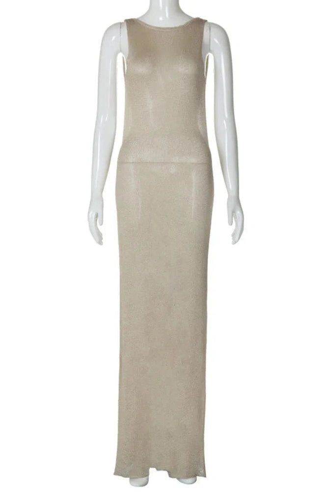 Glorol - See Through Sleeveless Backless Back Split Maxi Dress