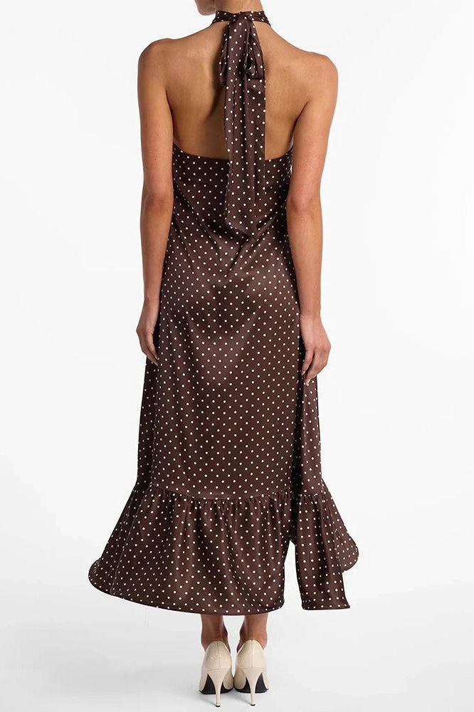 Glorol - Polka Dot Sleeveless Backless High Waist Maxi Dress
