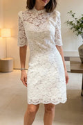 Glorol - See-Through Lace Patchwork Short Sleeve Mini Dress