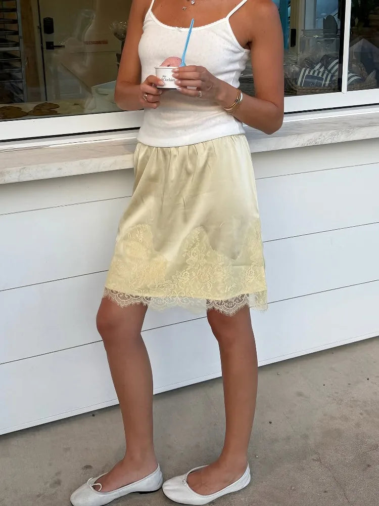 Glorol - High Waist Lace Patchwork Printed Skirt
