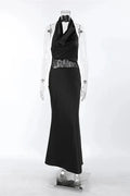 Glorol - Lace See-Through V-Neck High Waist Slim Maxi Dress