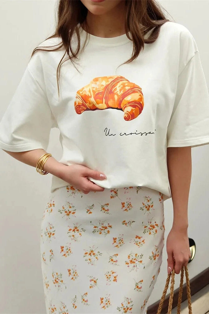 Glorol - Printed Short Sleeve Patchwork Loose Top