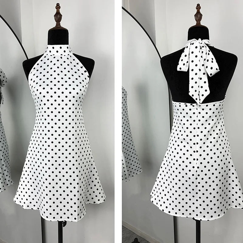 Glorol - Polka Dot Sleeveless Backless Slim Mini Dress