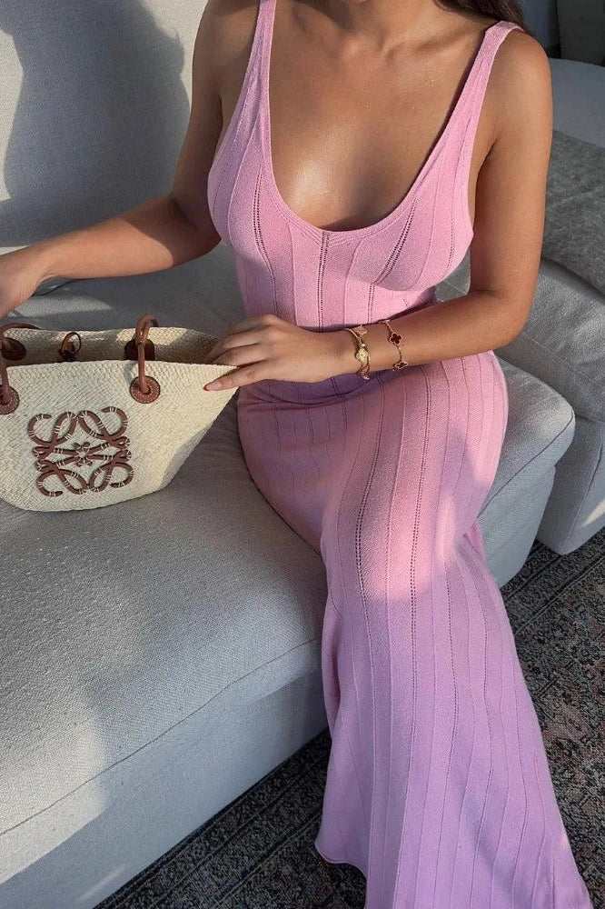Hollow Out Slim Backless High Waist Maxi Dress