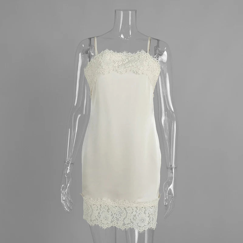 Glorol - Lace Sleeveless Loose Spaghetti Strap Mini Dress