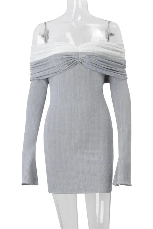 Glorol - Off-Shoulder Knitted Long Sleeve Slim Backless Mini Dress