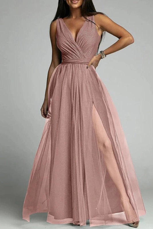Glorol - Elegant Lace Sleeveless V Neck Maxi Dress