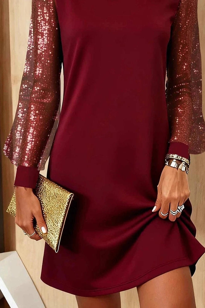 Glorol - Long Sleeve O-Neck High Waist A-Line Mini Dress