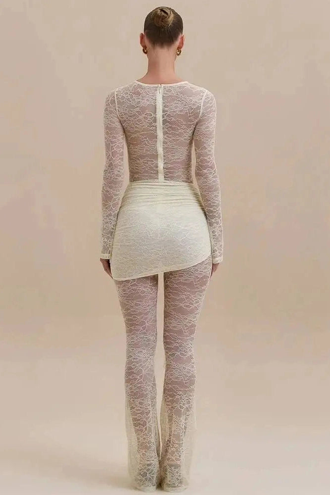 Glorol - Lace Patchwork O Neck Long Sleeve Jumpsuit