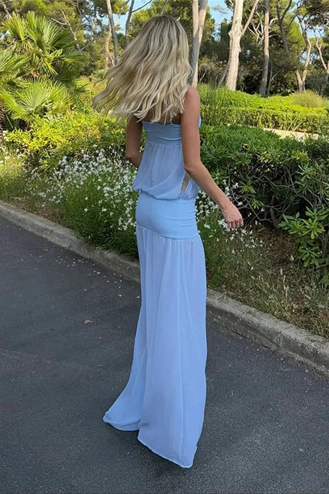 Glorol - See-Through Patchwork Spaghetti Straps Maxi Dress