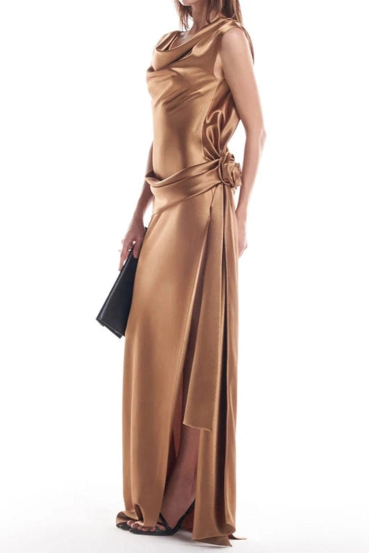 Glorol - Elegant V Neck Sleeveless Split High Waist Maxi Dress