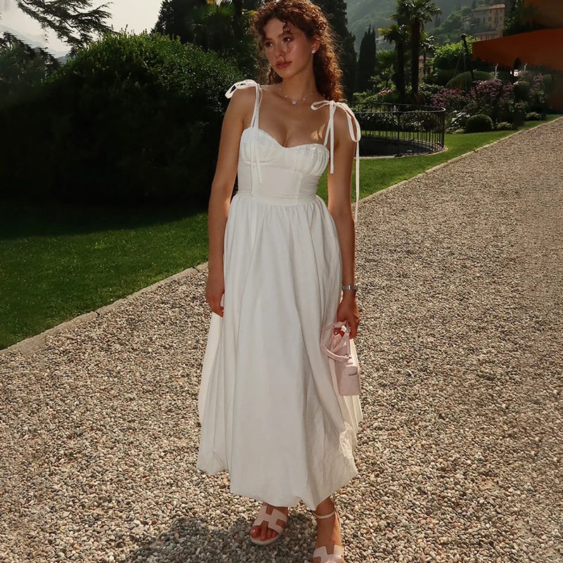 Lace-Up Sleeveless Midi Dress