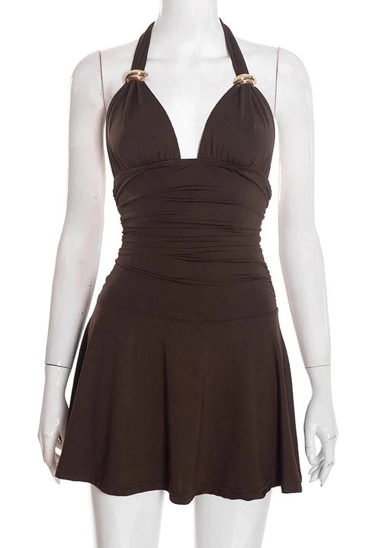 Glorol - Elegant Slim Sleeveless Backless High-Waist Mini Dress