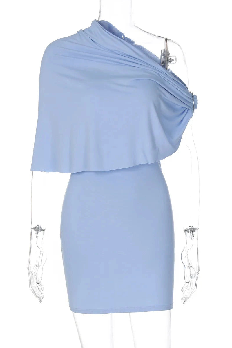 Glorol - Elegant Slim Collar Shawl Sleeveless Mini Dress