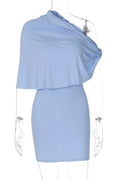 Glorol - Elegant Slim Collar Shawl Sleeveless Mini Dress
