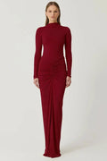 Pleated Patchwork High Waist Long Sleeve Slim Maxi Dress