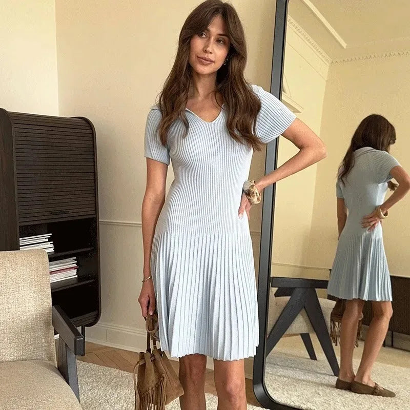 Glorol - Elegant V-Neck Patchwork Mini Dress