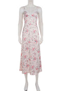 Glorol - Lace Printed Backless High Waist Slim V-Neck Maxi Dress