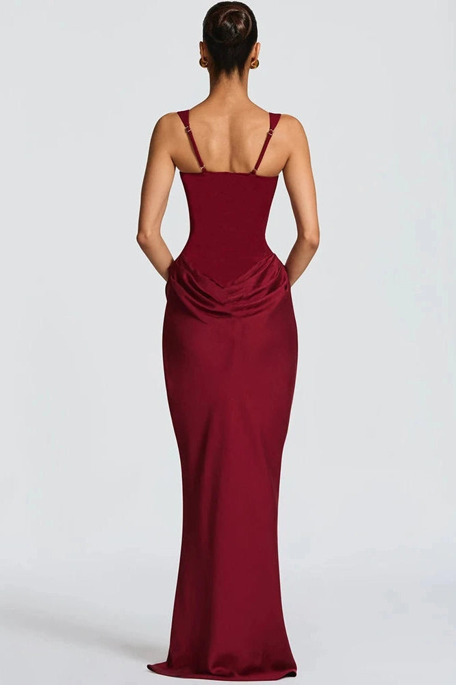 Glorol - Elegant Backless Square Collar Sleeveless Maxi Dress