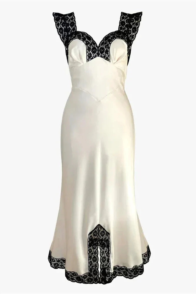 V-Neck Patchwork Sleeveless Lace-Up Maxi Dress