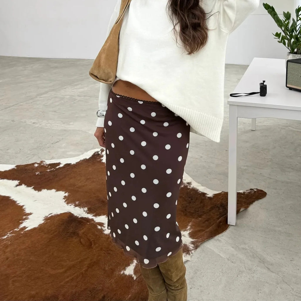 Glorol - Polka Dot Print Low Waist Skirt