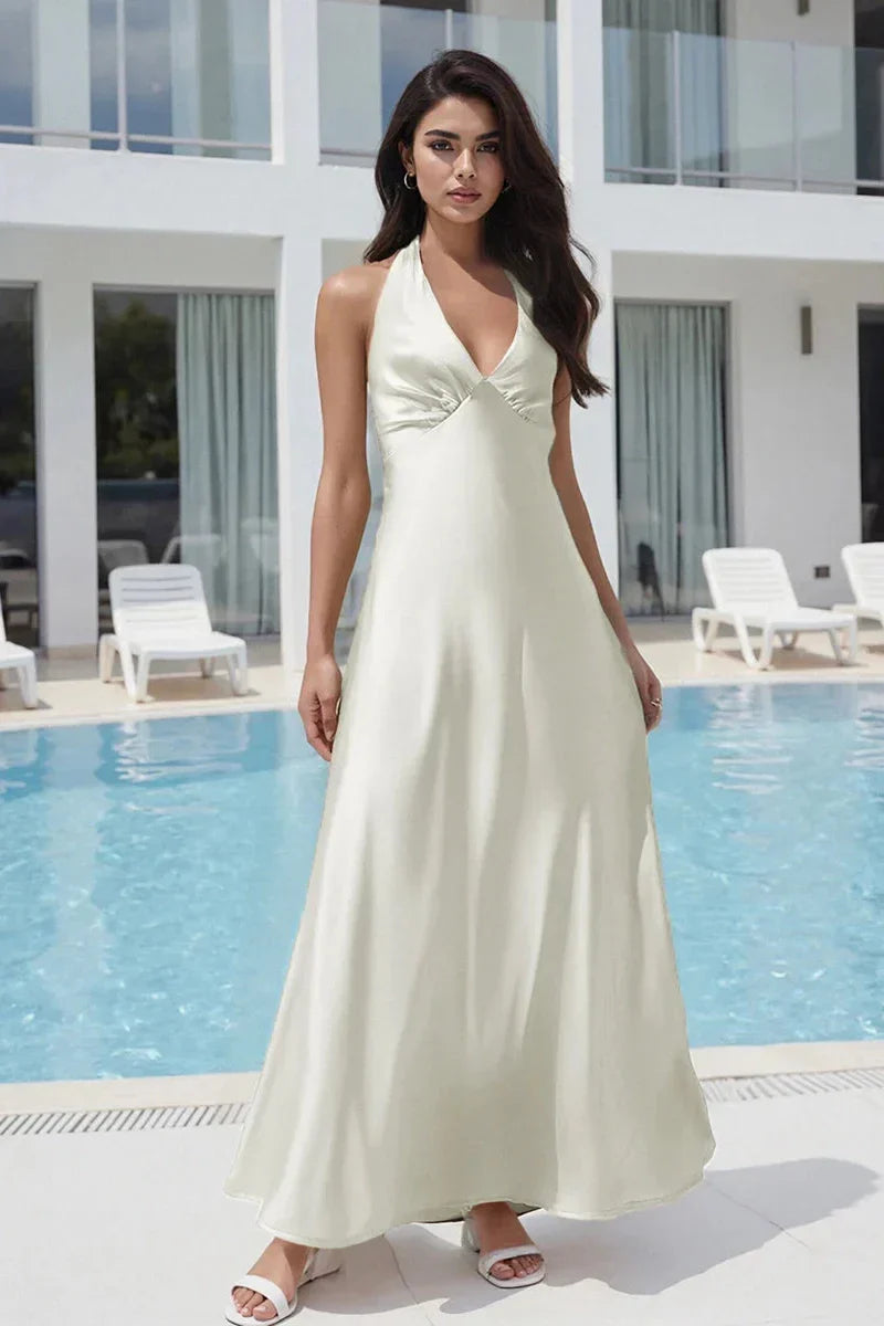 V Neck Tie-Up Backless Sleeveless Maxi Dress