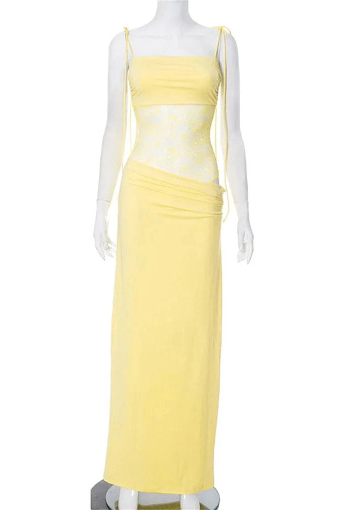 Glorol - Lace Printed Backless Slim High Waist Patchwork Maxi Dress