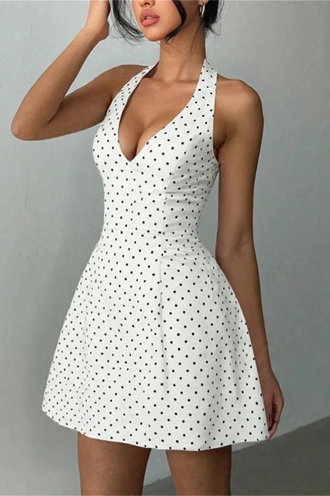 Glorol - Lace-Up V-Neck Backless High Waist Mini Dress