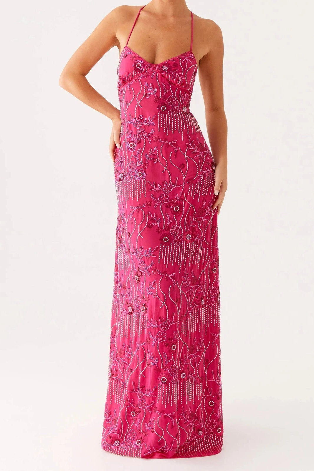 Glorol - Sleeveless Backless Spaghetti Strap Maxi Dress