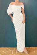 Glorol - Pleated Off-Shoulder Slim Maxi Dress