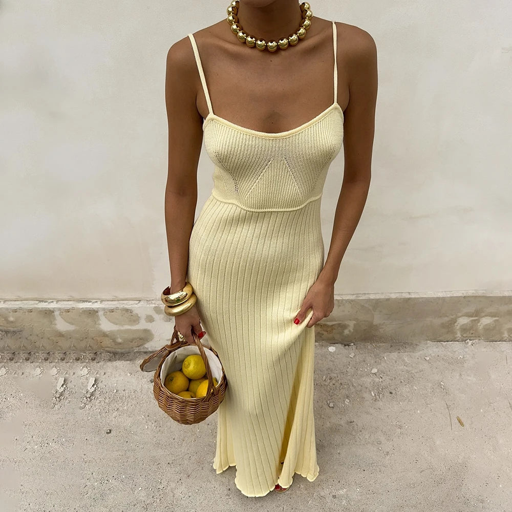 Glorol - Sleeveless Spaghetti Strap Slim Maxi Dress