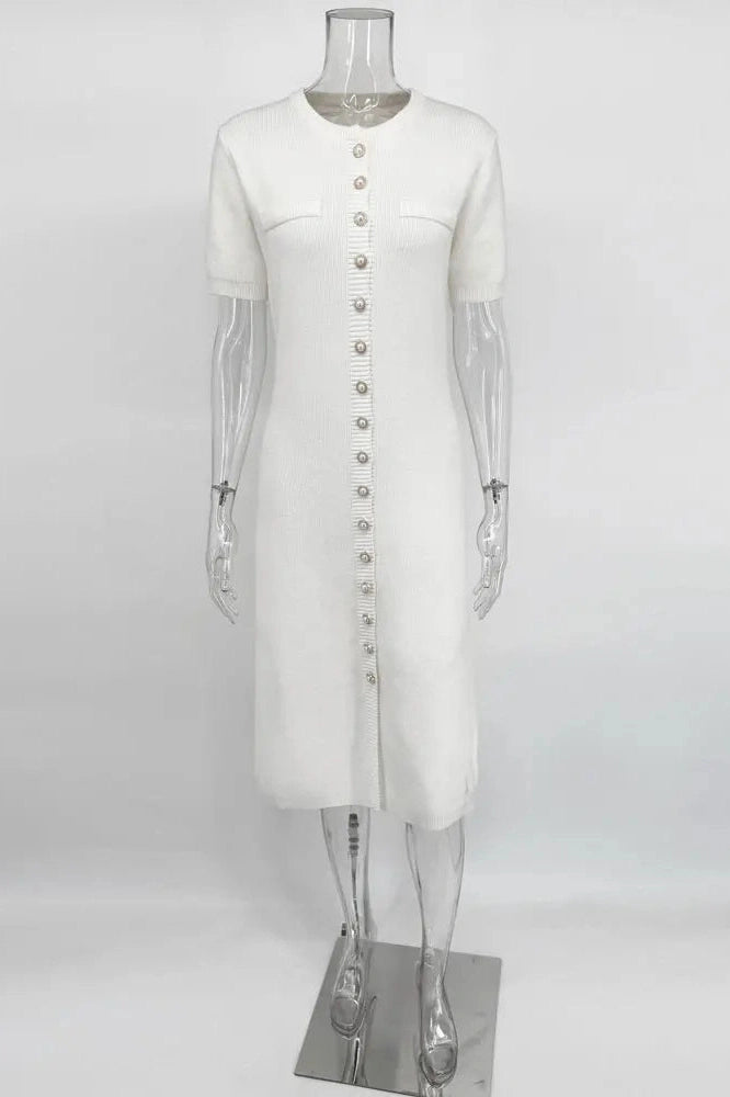 Glorol - Elegant Short Sleeve Slim High Waist Midi Dress