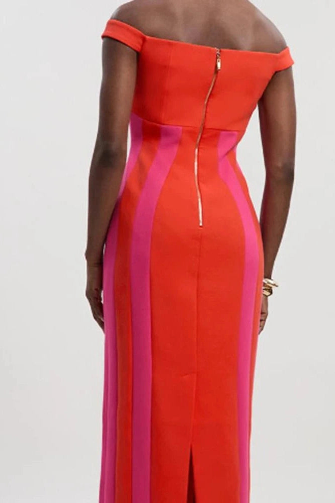 Glorol - Elegant High Waist Sleeveless Slim Slash Collar Midi Dress
