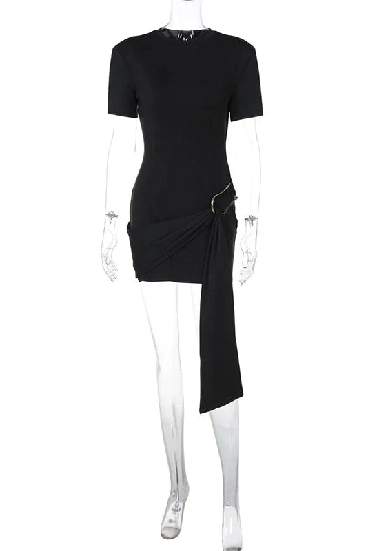 Glorol - Elegant Round Neck Short-Sleeved Mini Dress