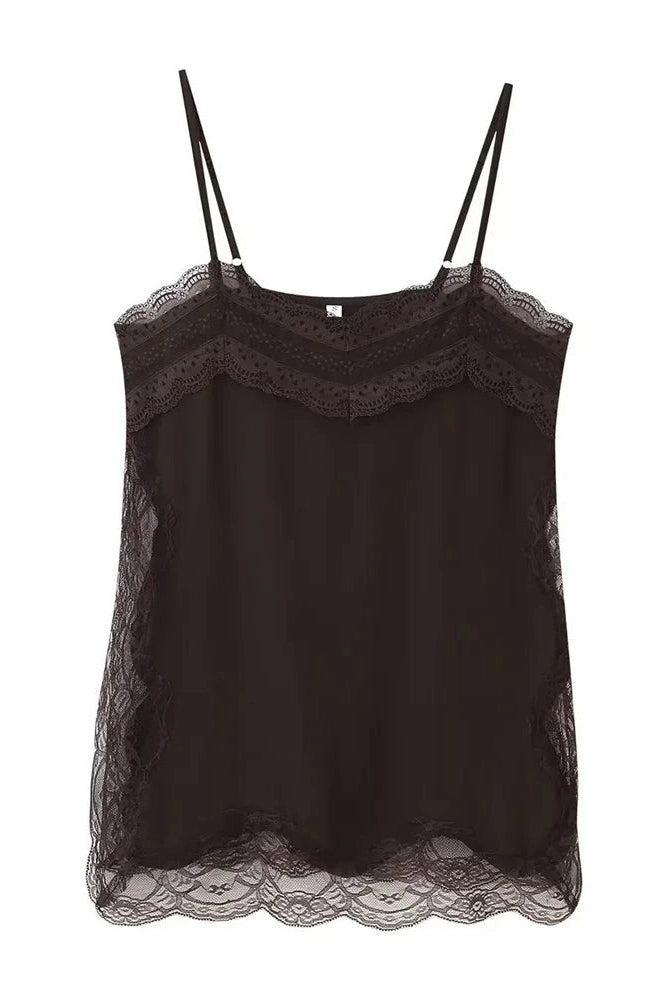Glorol - Lace Backless Patchwork Strap Printed Slim Top