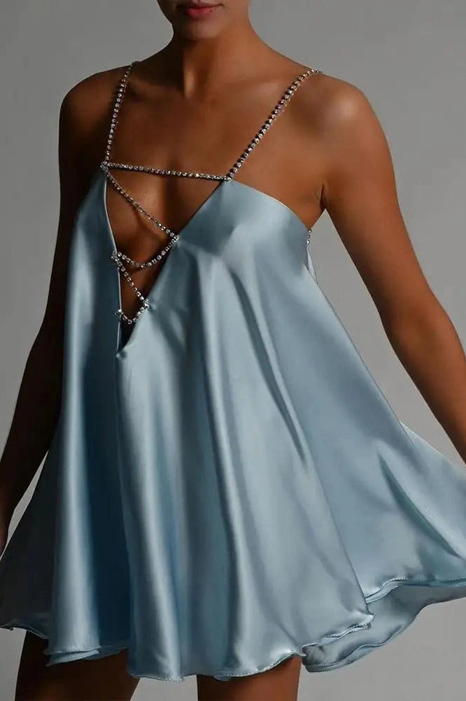 Glorol - Hollow V-Neck A-Line Mini Dress