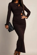 Glorol - Hollow Out Long Sleeve O-Neck Bodycon Maxi Dress