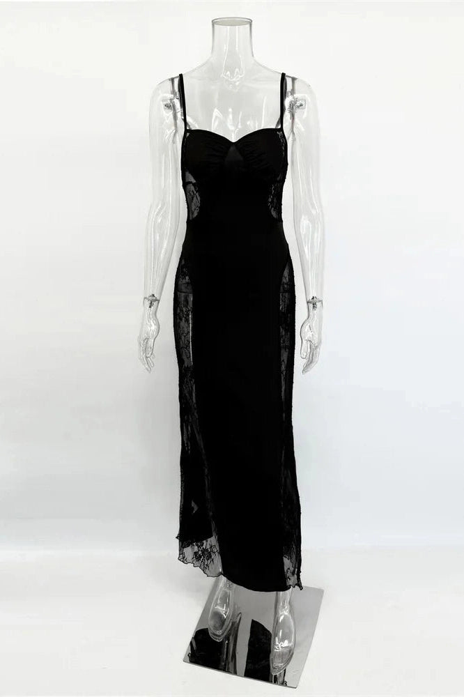 Glorol - Lace Hollow Out Slim High Waist Patchwork Printed Maxi Dress