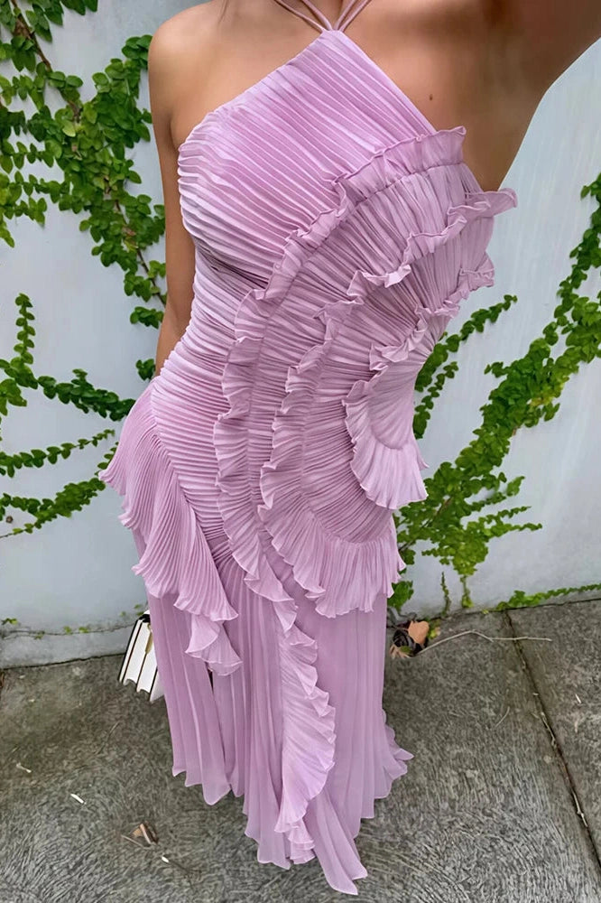 Glorol - Off-Shoulder Sleeveless Backless Pleated Maxi Dress