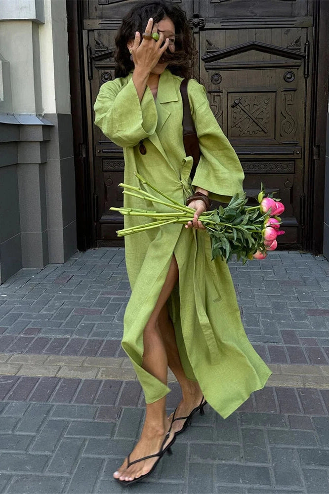 Glorol - Lace-Up Long Sleeve High Waist Maxi Dress